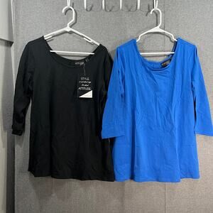 Attitudes by Renee Set of 2 Washed Cotton T-Shirts Black/Blue, Medium